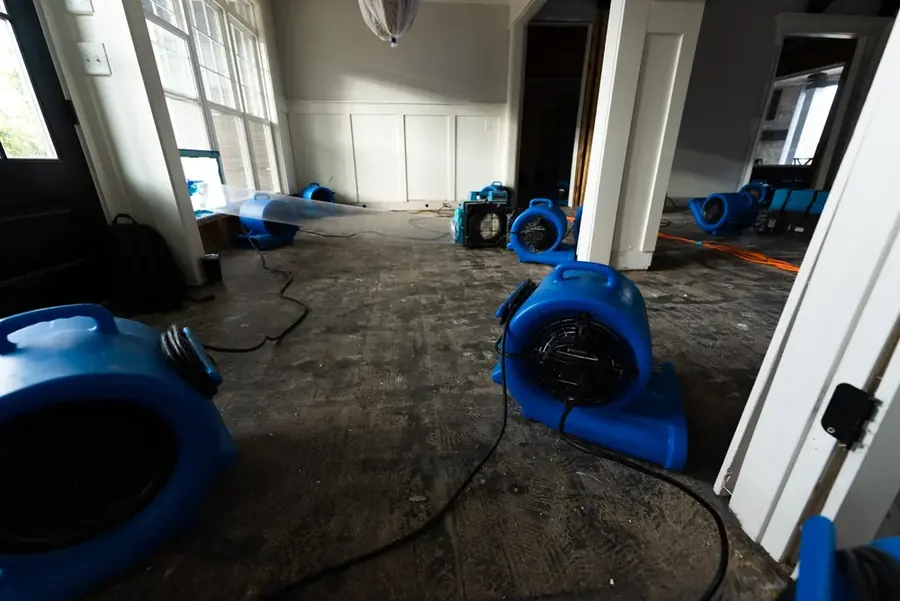 Drying a torn-out subfloor after extraction in a San Gabriel Valley home