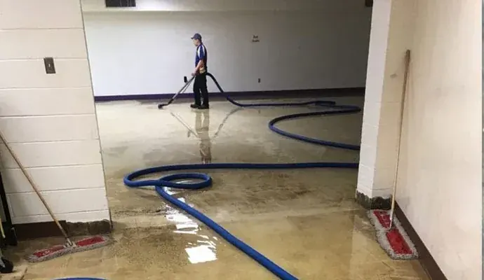 Standing water pulled from a concrete slab floor in a San Marino home